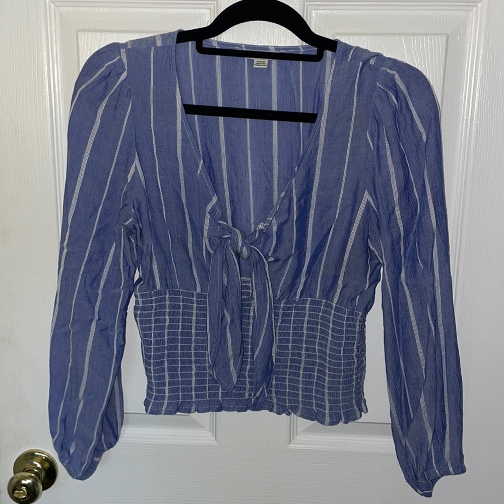 Blue and White Striped American Eagle Top